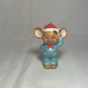 VGT Mouse in Santa Hat Ornament Flambro Ceramic Porcelain Santa Christmas Mouse